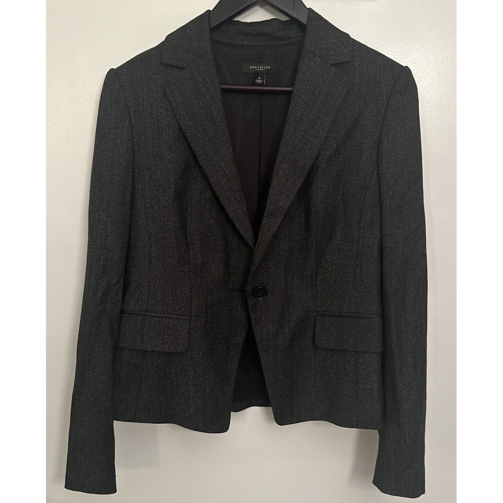 Ann Taylor Blazer Womens Size 6 Grey Multicolor Pleated Trim Career Work Jacket